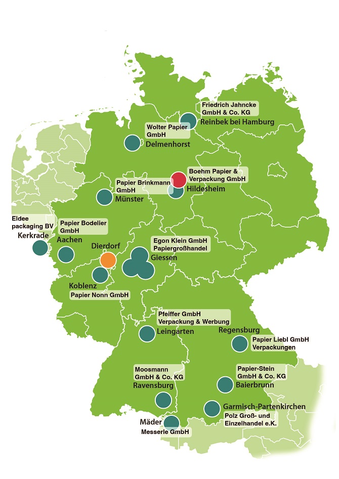 Deutschlandkarte mit allen egepack Partnern in und um Deutschland